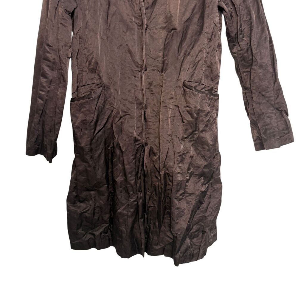 Eileen Fisher Metallic Crinkle Fabric Jacket Cocoa Snap Closure Pockets‎ Size M - Picture 3 of 11